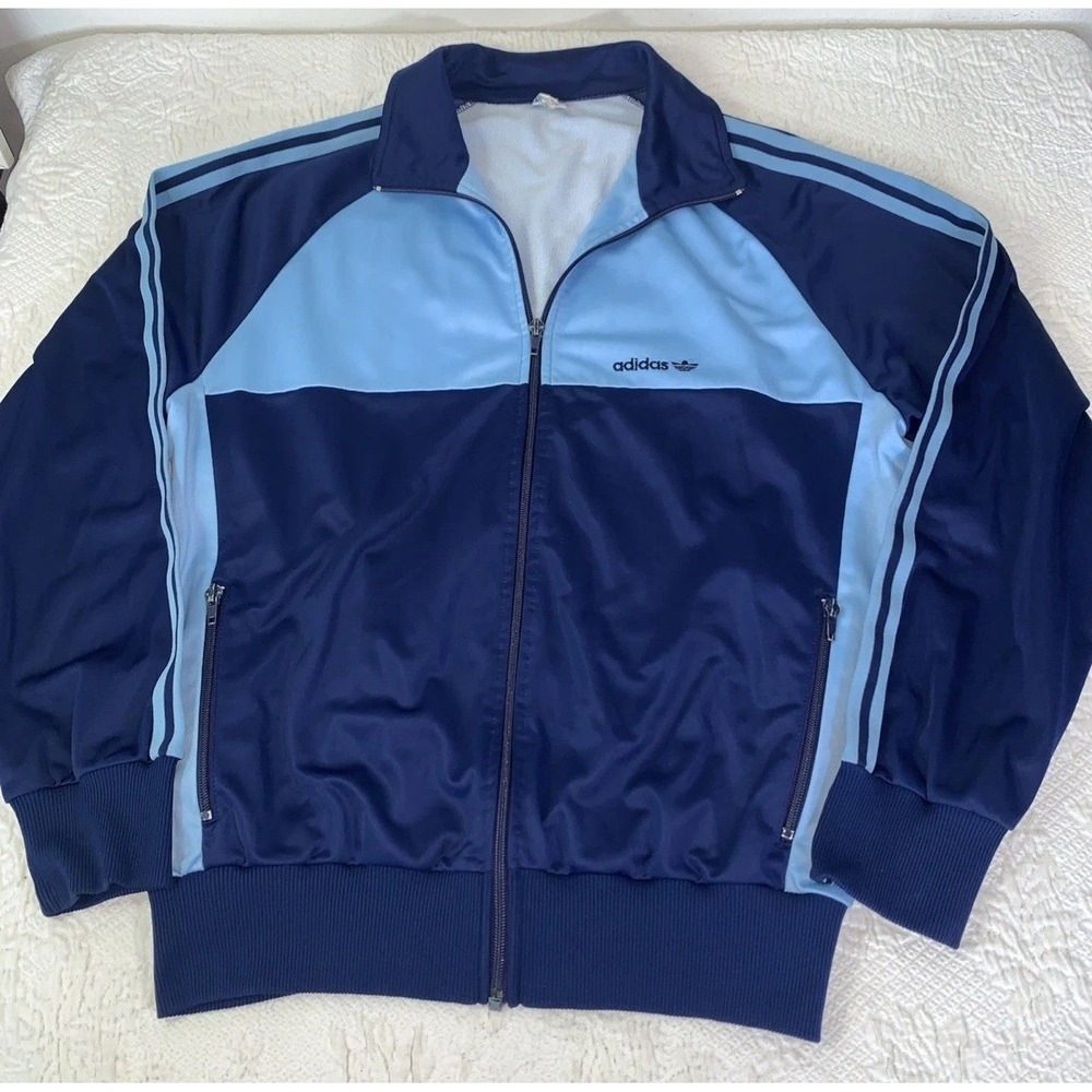 VTG 70s-80s Adidas Zip Up Track Jacket‎ West German Blue Sz 52 (L) 3 Stripe